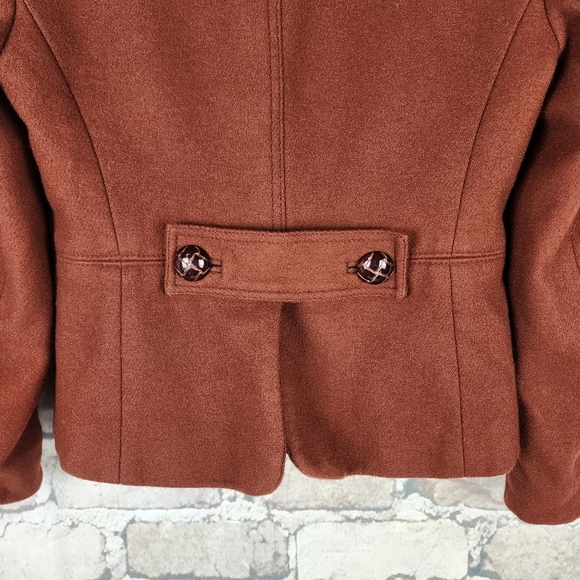 Banana Republic Wool Pea Coat High Collar Floral Lining Rust Size XS - Picture 7 of 16